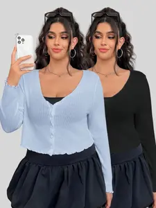 【Plus Size】 Solid Color Open Front Cropped Jacket, Casual Long Sleeve Curved Hem Outerwear for Daily Wear, Women's Plus Clothing for Spring & Fall, Coats