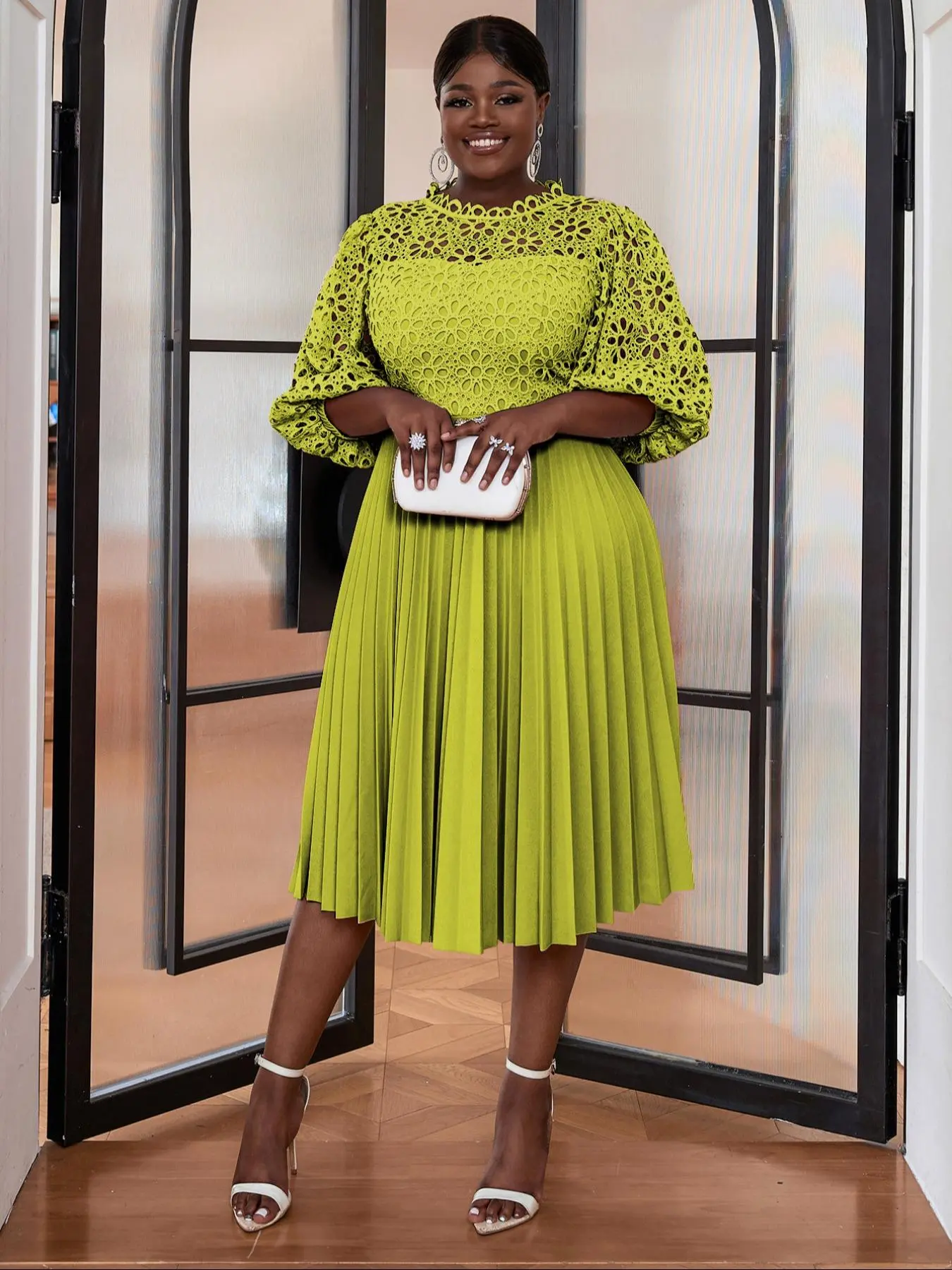 Plus Size] Plain Open Front Crochet Lace Cape Dress, Elegant Classy Chic  Pleated Balloon Bishop Sleeve Dress for Formal Evening Party Gown, Women's  Clothes for All Seasons, Womenswear - TikTok Shop