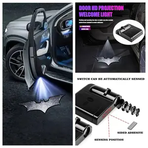 4PCS Batman Series Silver & Gray Logo Car Door Welcome Light, Projection & Atmosphere Lamp, No-Drill Stick-On Easy Installation, Universal Fit for Most Car Models