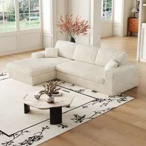 Aobtkel®114.5'Modern Corduroy Modular foam Sofa, Recliner Seat reversible Sofa, 2-in-1 Sofa with Recliner and L-Shaped Sofa Combination with Three Cushion Neck Pillow Combination and Two Throw Pillows