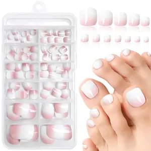 Ombre Short Fake Toe Nails, 120pcs Press on Toe Nails, Removable False Nails, Full Cover Glossy Toe Nail Tips, Artificial Fake Toenails, DIY Toe Nail Art Kit