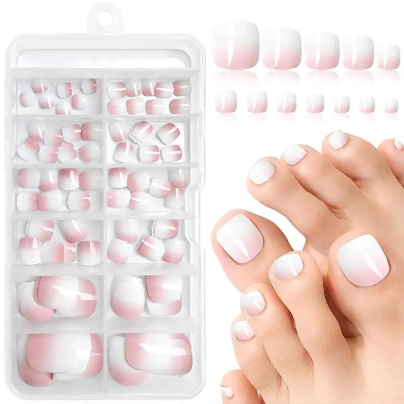 Ombre Short Fake Toe Nails, 120pcs Press on Toe Nails, Removable False Nails, Full Cover Glossy Toe Nail Tips, Artificial Fake Toenails, DIY Nail Design Toe Nail Art Kit