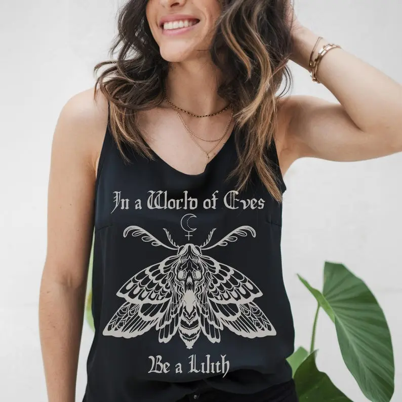 [ SALE UP TO 50% ] Lilith Moth Tank Top Witchy Pagan Women's Racerback In A World Of Eves Be a Lilith