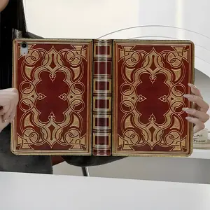 Red Vintage Leather Embossed iPad Case Ornate Book Design, Luxury Protective iPad Book-Style Case for iPad Pro 2022 2021 2020 2019, Full Protection and Pen Slot for Office and School Use, Perfect Gift for Family and Friends