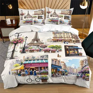 Paris Eiffel Tower Bedding Set, Decorative Bedding Set, Youth Adult Bedroom Decor Gift, Includes 1 Fitted Sheet and 1 or 2 Pillowcases, No Core Included