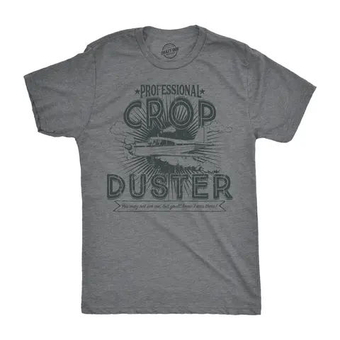 Mens Professional Crop Duster T shirt Funny Sarcastic Humor Farting Tee for Guys Mens Funny T Shirts Cool Vintage Graphic Tees Funny Adult Humor Short Sleeve Novelty Tees for Guys Dark Grey