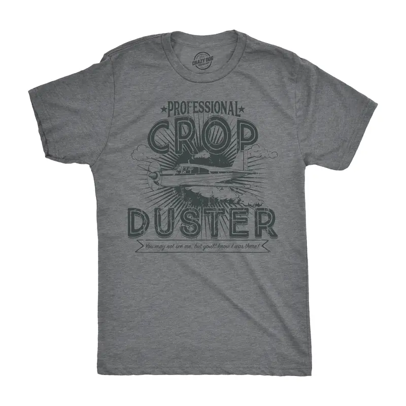Mens Professional Crop Duster T shirt Funny Sarcastic Humor Farting Tee for Guys Mens Funny T Shirts Cool Vintage Graphic Tees Funny Adult Humor Short Sleeve Novelty Tees for Guys Dark Grey
