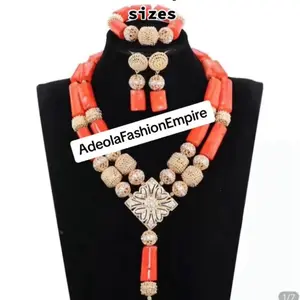 Beautiful Coral Beads, Necklace, Earrings and Bracelet Set, Nigerian Wedding African Beads, Bridal Jewelry