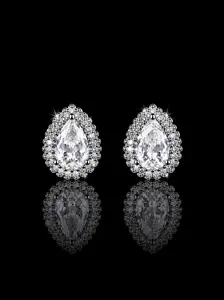 925S Pear Halo Stud Earrings – CZ