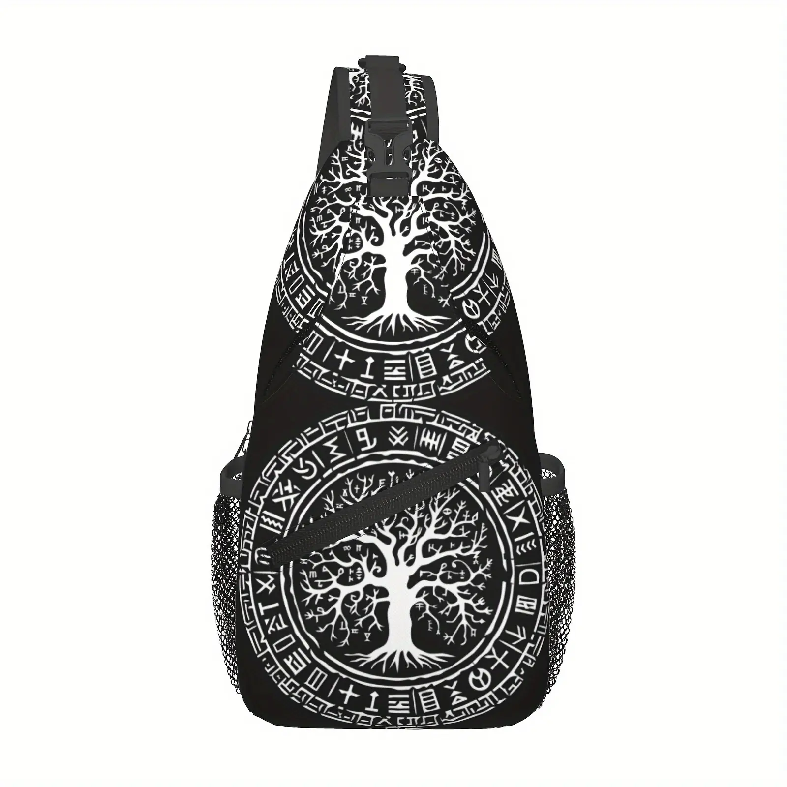Men's Viking Tree of Life Crossbody Bag - Durable Polyester Athletic Sling Pack for Hiking, Party, Holiday, Casual Wear, Spacious with Padded Straps, Back Padding, Preppy, Bum Bag, High-Capacity, Viking Motif, Leisure, Zip Fastener, Lightweight, Machine W