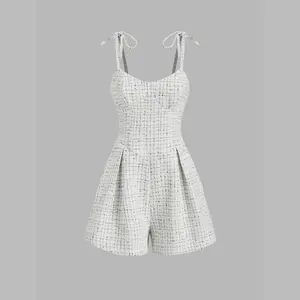 Cider [size 2-10] Tweed Sweetheart Check Knotted Pocket Romper