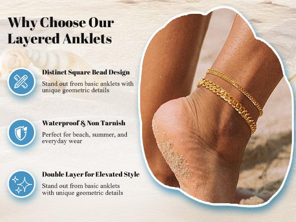 TEWIKY Ankle Bracelets For Women Waterproof Chunky Cuban Link Chain Trendy Large Layer Anklet Set Jewelry Gift for fashion For Summer Jewellery dealsforyoudays Jewlery anklet For Valentine's Day gifts