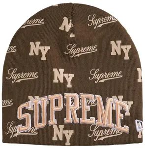 Supreme New Era Monogram Beanie Brown