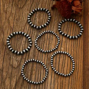 6pcs/Set Vintage Western Style CCB Brushed Navajo Faux Pearl Handmade Beads Bracelet Jewelry Gift Hand Decoration