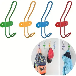 4pcs s Wall-Mounted Coat Hooks - Colorful Durable Iron Hanger Rack with Easy Installation, Space-Saving Decorative Organizer for Coats, Hats, Bags in Bedroom, Playroom - Red, Yellow, Green, Blue, Hangers, Playroom Essentials, Stylish Storage Solution, Eas