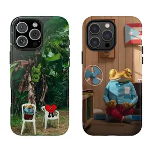 Bad Bunny Inspired Tropical Frog & Sad Heart Phone Case, Shockproof Hard Shell Cover for 11-17 Pro Max & S22-S26 Ultra FE, Aesthetic Gift for Her, Men's Cool Gadgets, Cute Cartoon Protective Phone Shell, Trendy Puerto Rican Vibe