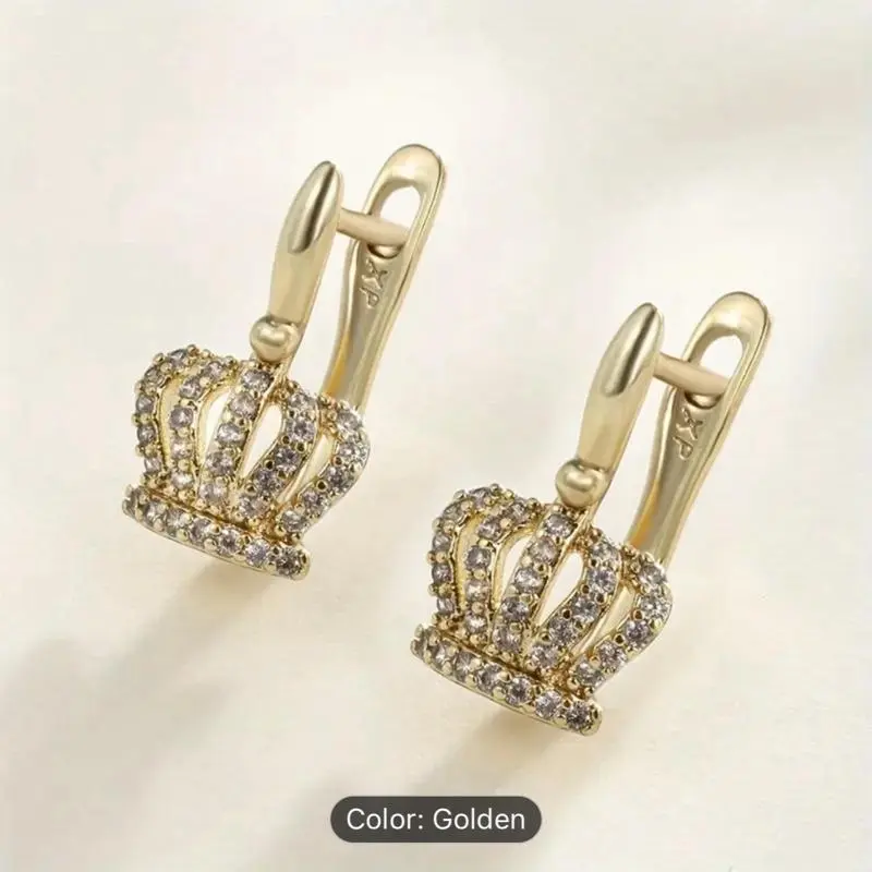 Xuping Jewelry Elegant Crown Earrings 14k Gold Plated with Crown Design and Elegant Finish everyday necklace  earrings