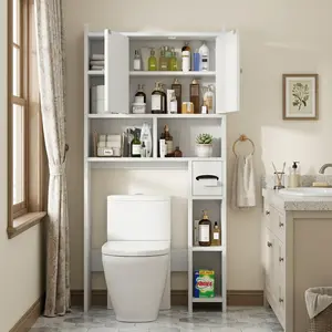 Walsunny Over The Toilet Storage Cabinet, Farmhouse Storage Cabinet with 2 Barn Door & Toilet Paper Holder Stand, Toilet Rack for Bathroom, Laundry Furniture Organizer, White