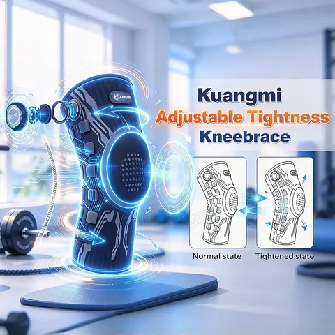 Kuangmi Adjustable Dial Knee Brace with Patella Gel Pad & Lateral Stabilizers, Compression Support Sleeve for Sports Workout, Single Unit KMh752