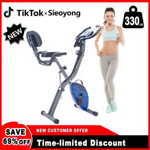 Folding Exercise Bike, Fitness Upright and Recumbent Bike with 16-Level Adjustable Resistance, Arm Bands and Backrest
