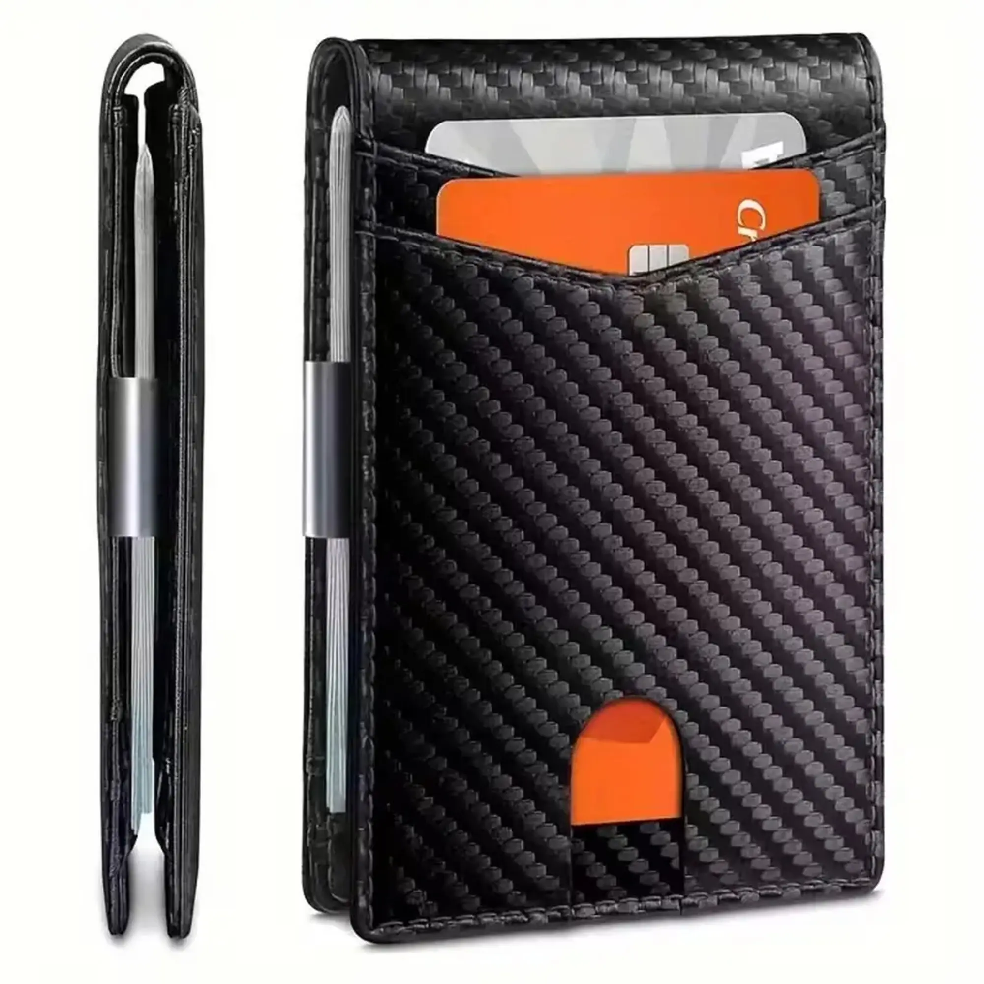 RFID Blocking Slim Wallet for Men – Carbon Fiber Card Holder, 11 Slot Minimalist Front Pocket Wallet, Anti-Theft Leather Wallet for Travel & Business