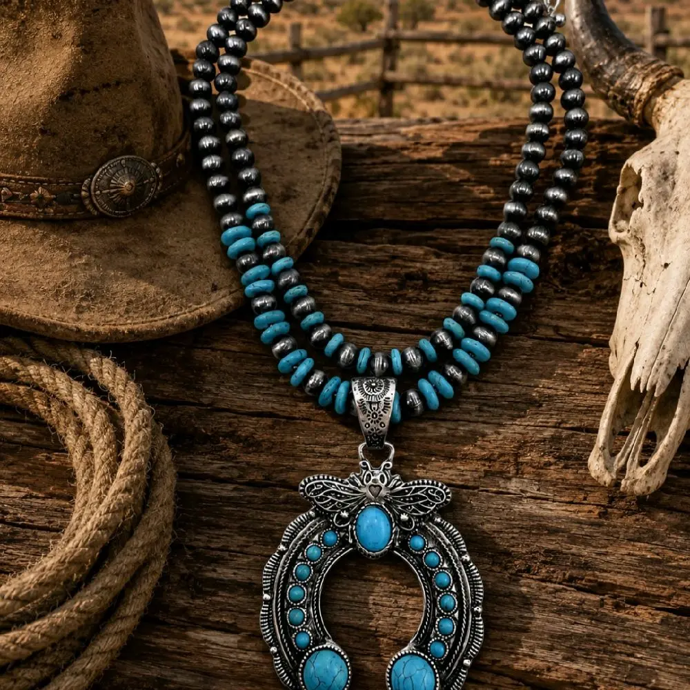 Squash Blossom Pendant Chunky Layered Necklace Set