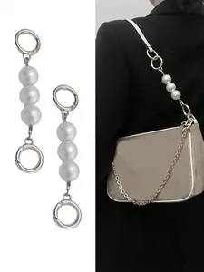 Pearl Extender Chain Strap, Long Bag Belt, Adjustable Crossbody Shoulder Strap, Fashionable Chain Strap, Elegant Chain Strap, Handbag Accessories, and Silver Color Options
