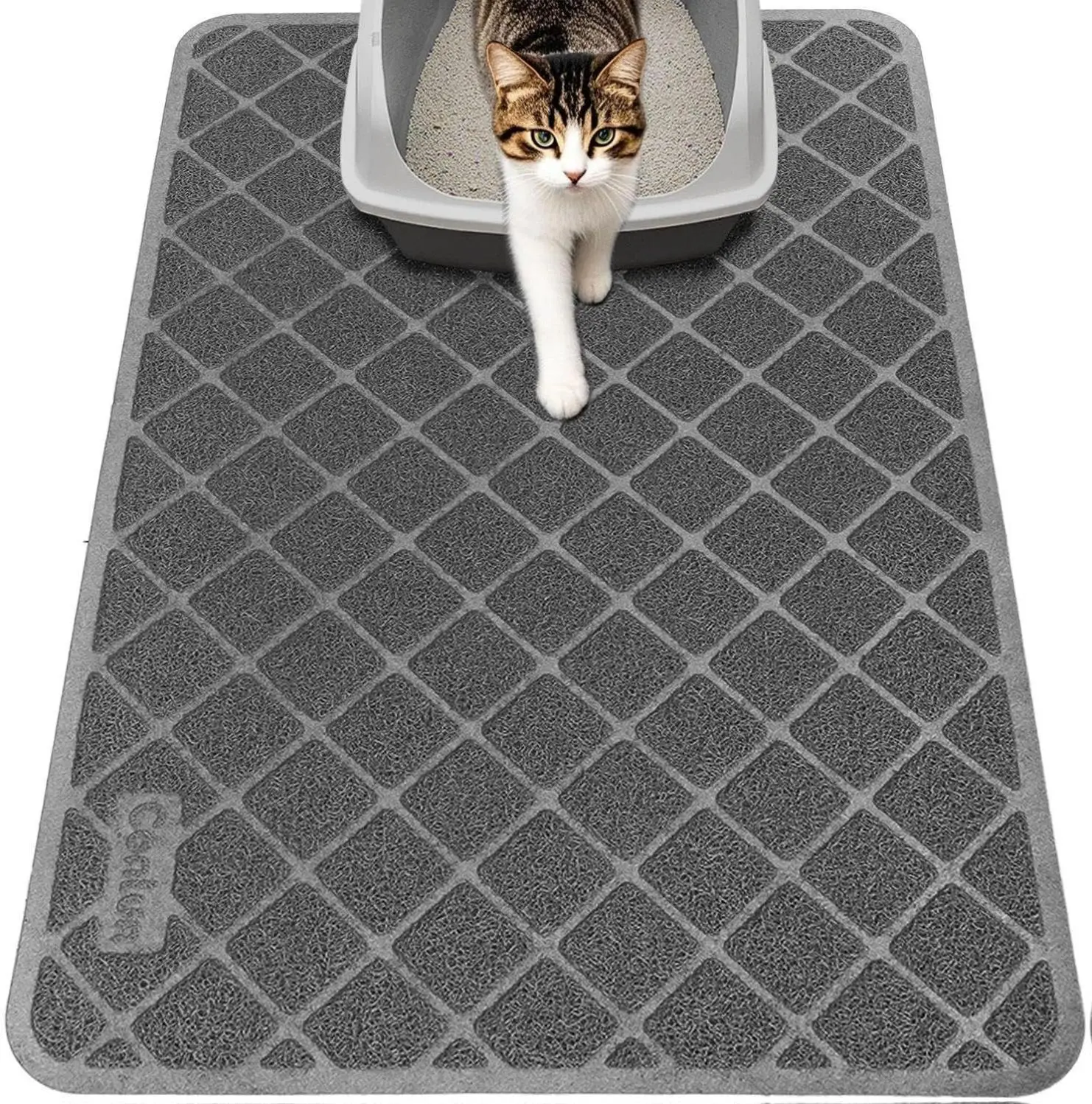 Cat Litter Mat 24" x 17" Premium Durable PVC Grid Mesh with Scatter Control Non-slip Less Waste Cat Litter Box Mat Soft on Kitty’s Paws Urine Waterproof Unscented