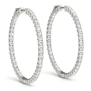 1.75 ct Lab Grown Diamond Hoops Inside Outside 1 1/3" 14K White Gold Vault Lock