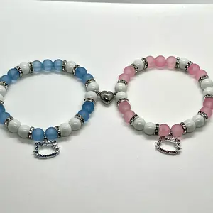 Blue and Pink Kitty Couples bracelet
