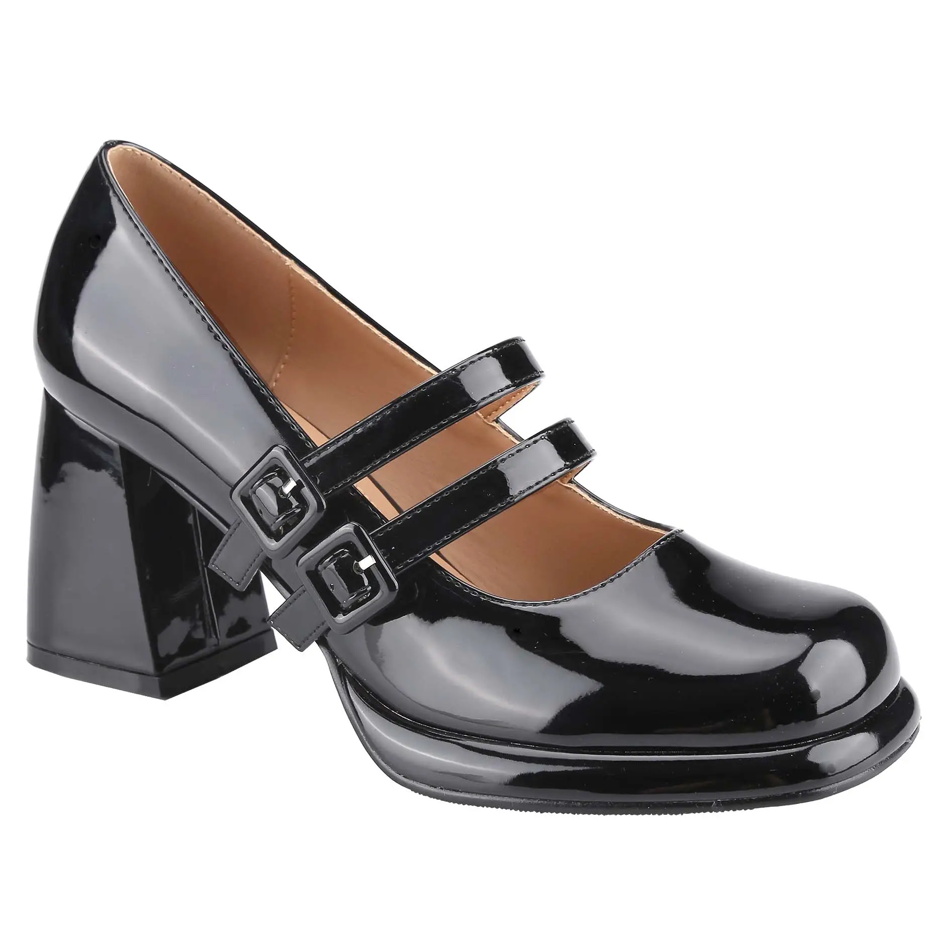 Belovely Women's Chunky Heel Platform Mary Janes - Coquette Aesthetic Square Toe Pumps in Patent Leather for Casual Wear