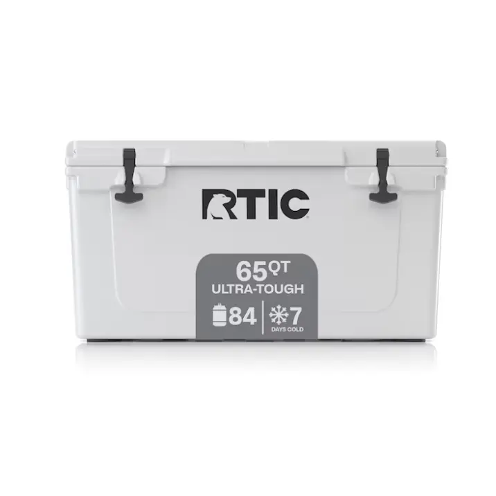 RTIC Ultra-Tough 65 QT Rotomolded Hard Cooler with Drain Plug, Heavy Duty Insulated Ice Chest for Camping, Fishing, Hunting, Beach, Tailgating, BBQ, Outdoor Travel, Long Ice Retention, White