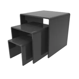 FixtureDisplays® Three Riser Combo 2", 3", 4" Cube 3-Sided Black Plexiglass Pedestal Lucite Acrylic Display Risers Jewelry Showcase Fixtures - 1/8" Thick 16905-234-BLACK-NF