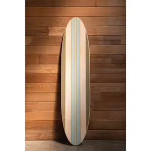 Wood Surfboard Wall Decor Aqua & Green Stripes - Gloss Finish