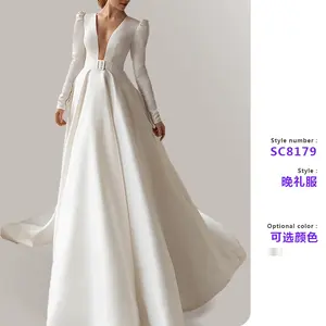 2025 new cross-border European and American dress lady style white satin slim and tall French temperament dress