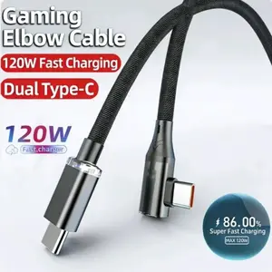 Crystal Shine 120w USB-C Fast Charging Cable, Dual Type C Gaming Curved Data Line, Compatible with Apple iPhone 15/16, Huawei, Xiaomi Laptops