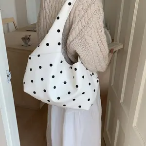 Korean Ins Style New High Appearance Vintage Polka Dot Tote Bag for Women Lightweight Commute Large Capacity Crossbody Bag Fashion Daily Shoulder Bag