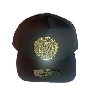 Cambridge Snapback Hat Black Color Adjustable with Azteca Logo and Gold Plaque, Size ajustable