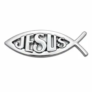 Metal Fish Car Emblem Sticker, Chrome Fish Badge Decal for Car Truck Motorcycle, Waterproof Auto Body Decoration, Religious Jesus Fish Symbol