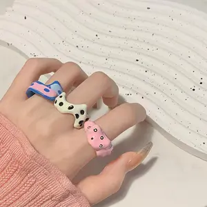 Sweet Colored Enamel Drop Glaze Contrasting Opening Ring for Women Girls Personality Irregular Geometric Ring Party Jewelry Gift