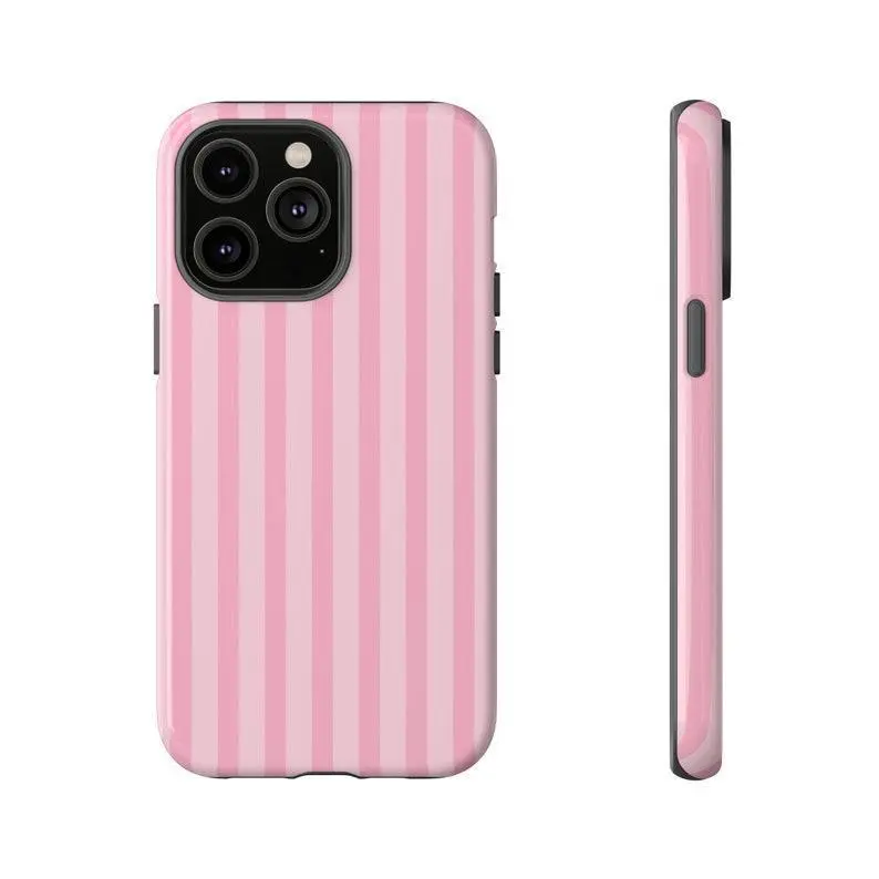 VICTORIA Blush Pink Striped VS-Inspired Protective Preppy Coquette 2025 HY614 Smartphone Cellphone Case Cover, Trendy Cute Rubber Accessory Compatible with iPhone 17,16,15,14,13,12,11 Pro, Pro Max