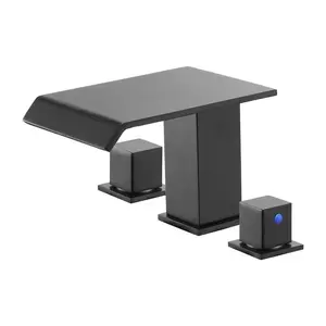 VEVOR Roman Tub Faucet, 3 Hole Waterfall Bathtub Faucet, Roman Bathtub Faucets Set with 2 Handles, Deck Mount Bath Tub Faucets Set for Pet Washing, Baby Care, Adult Bathing, Matte Black, Drip-Free