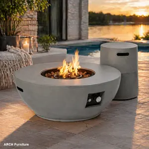 36 in Grey Portable Round Steel 2-Piece Fire Pit Table Set, 50000 BTU Output, Tank Holder, Auto Shutoff, Electronic Ignition, Heats 20 Sq Ft for Outdoor Patio, Backyard