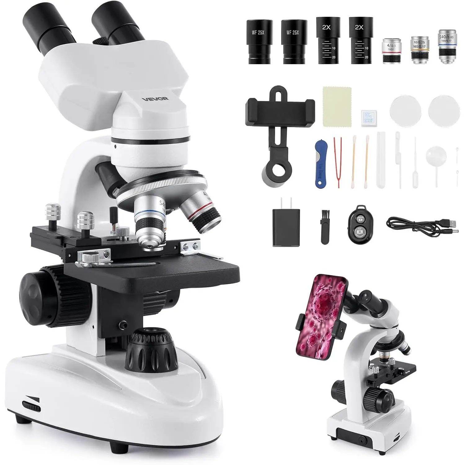 Professional Compound Binocular Microscope (Spring New Arrivals) - 40-2000X Magnification, 4x/10x/40x Objectives, Dual Coaxial, 360° Rotatable Design, Phone Adapter, LED Light, Aluminum Alloy Body, Slides Included, for Lab/Home Use, Adult Users, After-Sch