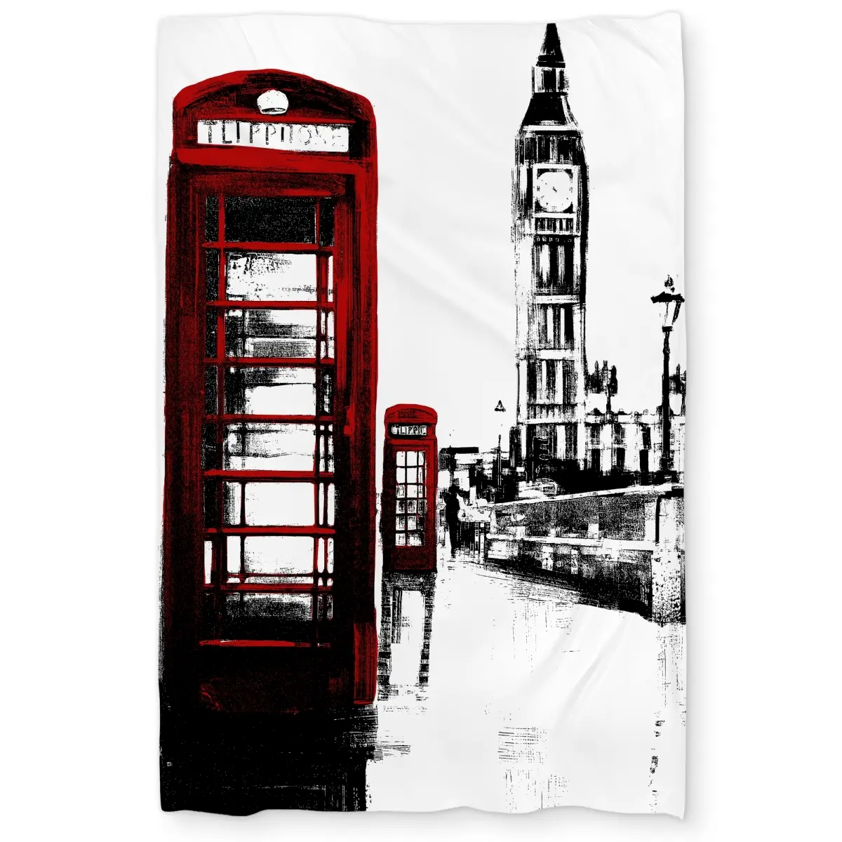 Begin Home Decor Artful Microfiber Face Duvet Cover Set - Twin Size, Durable, Industrial Look, London Icons (Telephone Box & Big Ben), Breathable City Theme, Stylish Home Bedding Linens, Design