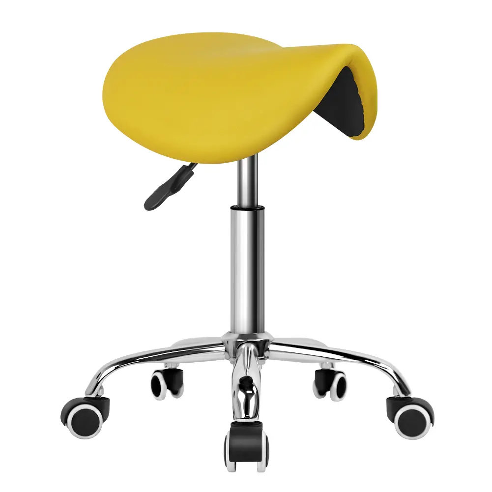 KKTONER Modern PU Leather Rolling Saddle Stool - Ergonomic Swivel Spin Chair Stool, Adjustable Wheel-Based Chair for Office/Salon (Yellow), Ergonomic Swivel Chair, Spin Chair Stools