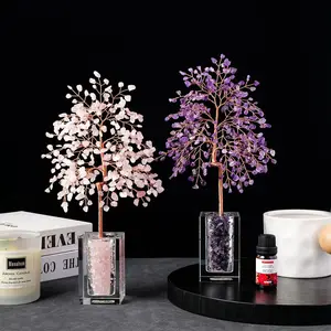 Natural Crystal Gravel Specimen Stone Feng Shui Amethyst Crystal Money Tree, Desktop Divination Home Decoration, Home Decor Supplies