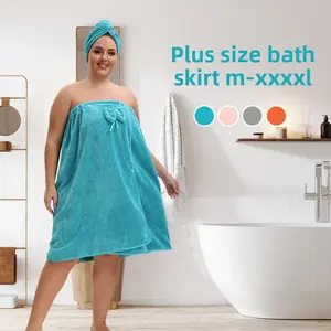 Extra Large Bath Skirt and Hair Drying Cap Set, Plus Size 100kg 150kg Wearable Chest Wrap Large Bath Towel Absorbent Bathrobe