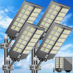 4 pcs JAYNLT Y-9800W Solar Street Lights Outdoor,6500K Commercial Parking Lot Lights Dusk to Dawn, Waterproof Solar Security Flood Lamps with Motion Sensor and Remote for Yard, Garage, Driveway