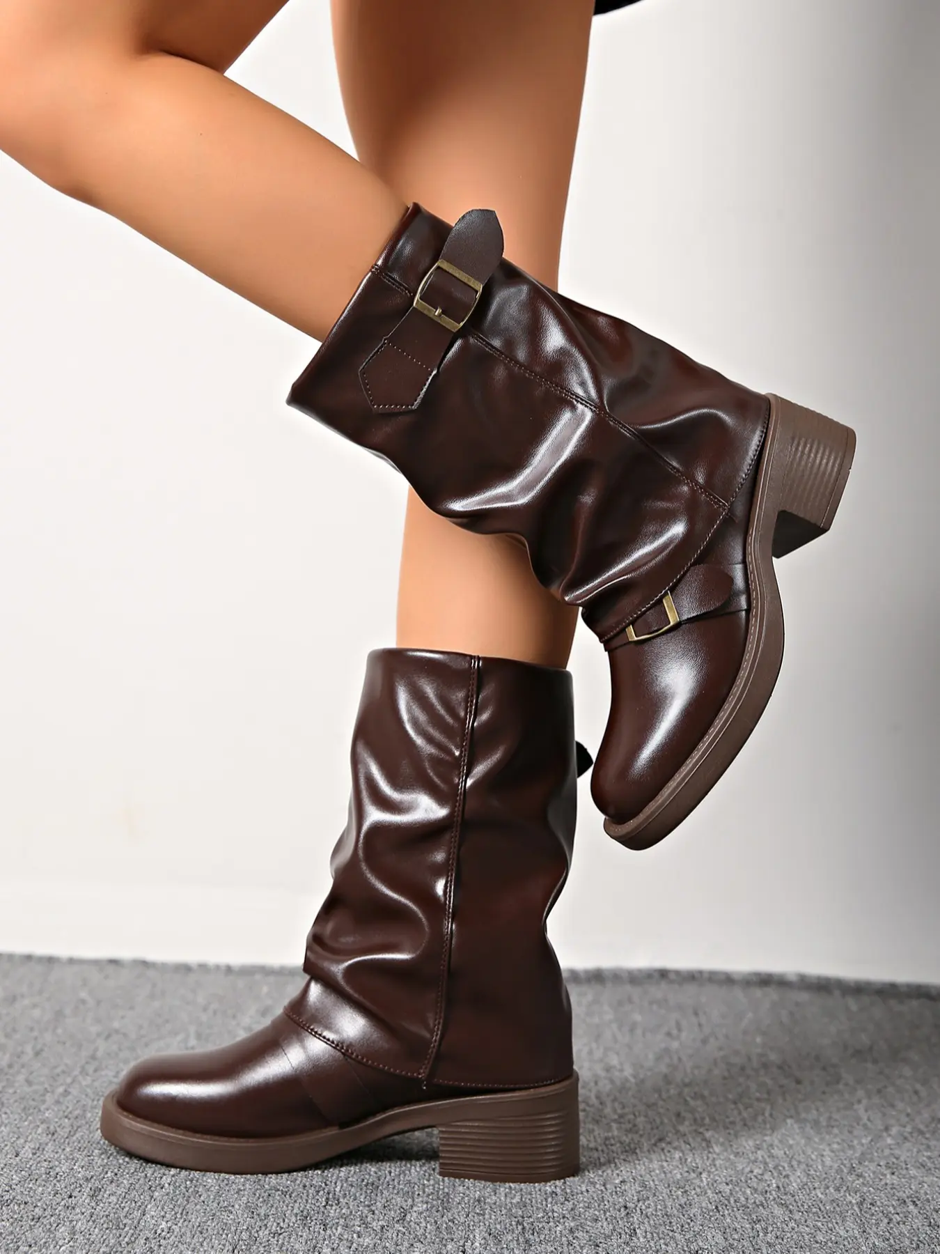 Women's High Heel Ankle Boots, Thick Sole Rock Style Leather Shoes, Trendy Fashion Footwear for Autumn Season, Comfortable Ladies' Footwear, Chunky Ankle Boots, Boot Heels